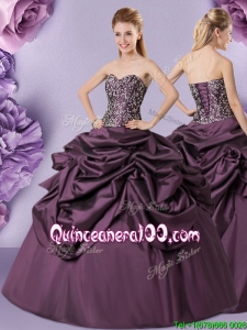 Designer Sweetheart Taffeta Quinceanera Dress with Embroidery and Pick Ups