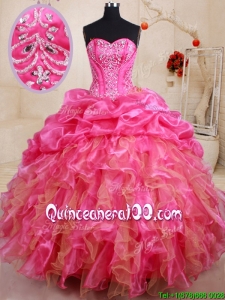 Discount Sweetheart Beaded and Ruffled Quinceanera Dress in Hot Pink and Champagne