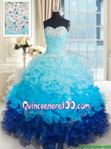 Exclusive Ruffled and Beaded Organza Quinceanera Gown in Gradient Color