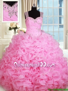 Fashionable See Through Back Zipper Up Quinceanera Dress in Rose Pink