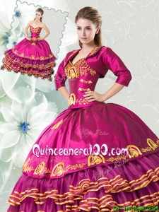 Gorgeous Ruffled Layers Embroideried Fuchsia Sweet 16 Dress in Organza and Taffeta