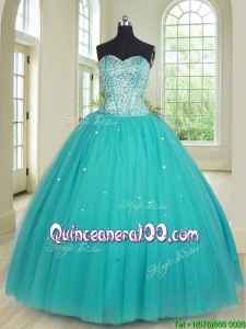 Latest Really Puffy Visible Boning Beaded Bodice Quinceanera Dress in Tulle