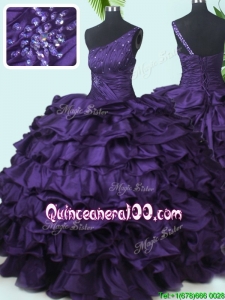Lovely One Shoulder Beaded and Bubble Purple Quinceanera Dress in Taffeta
