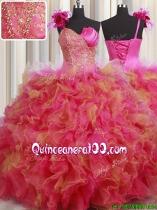 Modest One Shoulder Ruffled and Handcrafted Flower Quinceanera Dress in Organza and T