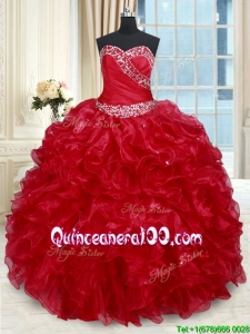 New Style Sweetheart Organza Red Quinceanera Dress with Ruffles and Beading