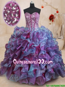 New Visible Boning Sequined Decorated Bodice Quinceanera Dress in Purple and Blue