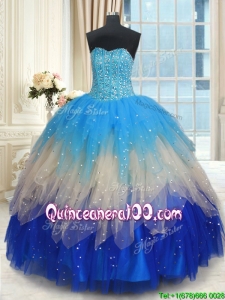 Popular Visible Boning Beaded Bodice and Ruffled Multi Color Quinceanera Dress