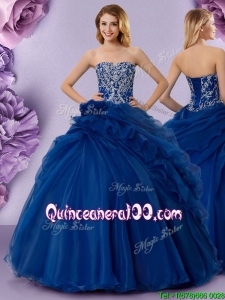Pretty Royal Blue Quinceanera Dress with Handcrafted Flowers and Beading
