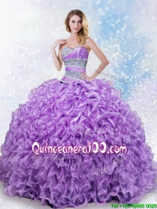 Puffy Skirt Sweetheart Organza Quinceanera Dress with Beading and Ruffles