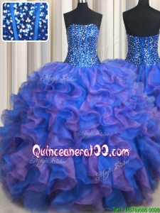 Unique Visible Boning Blue and Purple Quinceanera Dress with Beading and Ruffles
