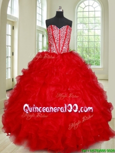 Unique Visible Boning Sweetheart Beaded Bodice Quinceanera Dress in Red