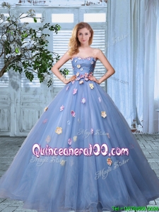 2016 Elegant Strapless Lavender Organza Quinceanera Gown with Colorful Appliques