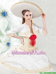 Cheap Embroideried and Beaded Organza and Taffeta Quinceanera Dress in White