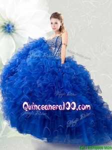 Cheap Visible Boning Royal Blue Quinceanera Gown with Ruffles and Beaded Bodice