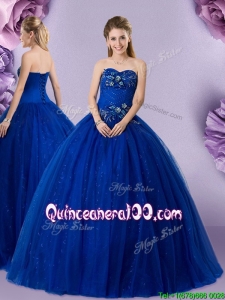 Classical Royal Blue Quinceanera Dress with Beading and Hand Made Flowers