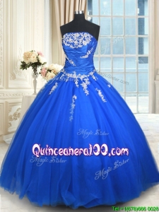 Latest Ball Gown Strapless Applique Quinceanera Dress in Tulle