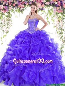 Latest Brush Train Organza Quinceanera Dress with Beading and Ruffles
