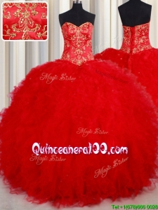 Luxurious Ball Gown Tulle Red Quinceanera Dress with Beading and Ruffles