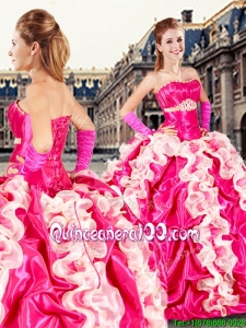 Modest Ruffled and Pick Ups Sweet 16 Dress in Hot Pink