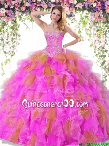 Two Tone Organza Sweet 16 Dress with Ruffles and Beading