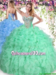 Cheap Beaded and Ruffled Organza Quinceanera Dress in Apple Green