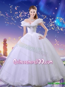 Summer Elegant Ball Gown Tulle Cinderella Quinceanera Dresses in White for 2015