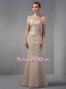 2014 Unique Off The Shoulder Champagne Mother of the Dress with Beading and Lace