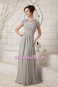 2014 Romantic V-neck Lace and Ruching Mother of the Dress in Grey