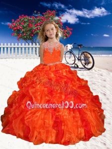 Appliques Little Girl Pageant Dress in Orange Red with Beaded Decorate