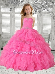 Beading Rose Pink Little Girl Pageant Dress with Ruffles