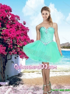 2015 Summer Short Sweetheart Beaded Dama Dresses in Apple Green