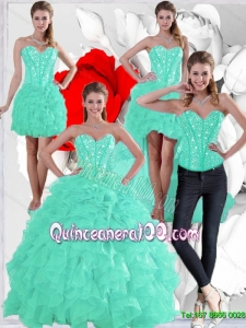 2015 Summer Pretty Ruffles and Beaded Quinceanera Dresses in Apple Green