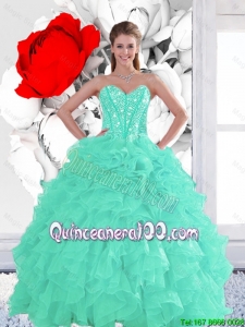 2015 Summer Perfect Appple Green Quinceanera Dresses with Beading and Ruffles