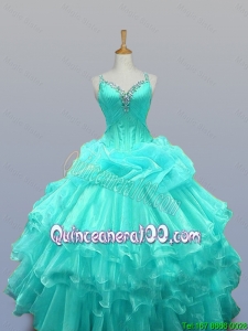 2016 Summer Perfect Straps Quinceanera Dresses with Beading and Ruffled Layers
