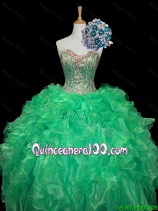 2016 Summer Top Seller Turquoise Ball Gown Quinceanera Dresses with Sequins and Ruffles