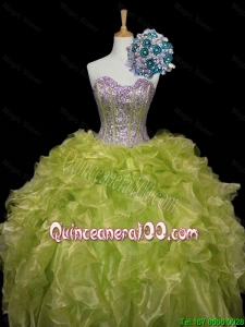 Luxurious 2015 Fall Ball Gown Sweet 16 Dresses with Sequins and Ruffles in Yellow Green