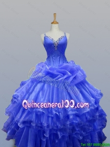 Luxurious 2016 Fall Straps Quinceanera Gowns with Beading in Organza