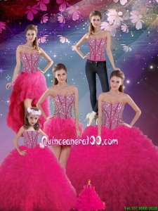 Sweetheart Beaded and Ruffles Wonderful Quinceanera Dresses in Hot Pink