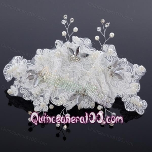 Elegant Imitation Pearls Lace Hair Ornament for Wedding