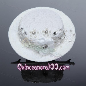2014 Unique White Hat Hair Ornament with Imitation Pearls