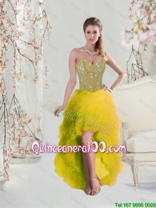 2016 Classical High Low Sweetheart Yellow Dama Dresses with Beading and Ruffles