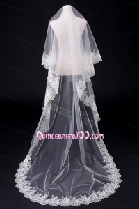 2014 Simple One-Tier Bridal Veils with Lace Appliques Edge