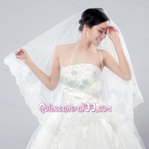 Two-Tier Tulle White Bridal Veils with Lace Edge