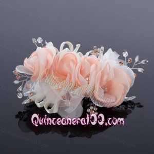 Cute Beading Tulle Peach Hair Flower for Outdoor