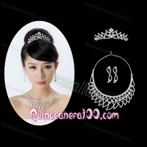 High Quality Rhinestone Bridal Jewelry Set Including Necklace and Tiara