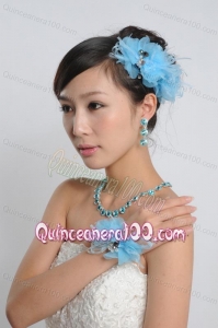 Auqa Blue Rhinestones Alloy Jewelry Sets Including Earing and Necklace
