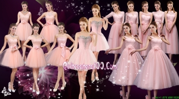 New Style Tulle Baby Pink Bridesmaid Dresses with Lace Up