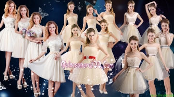 Top Selling Champagne Short Bridesmaid Dresses with Belt