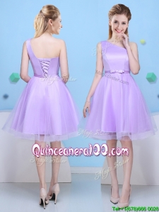 2017 Modest A Line One Shoulder Lavender Dama Dress for Party