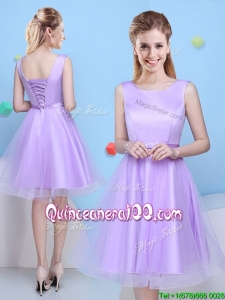 Hot Sale Lace Up Scoop Lavender Dama Dress with Bowknot